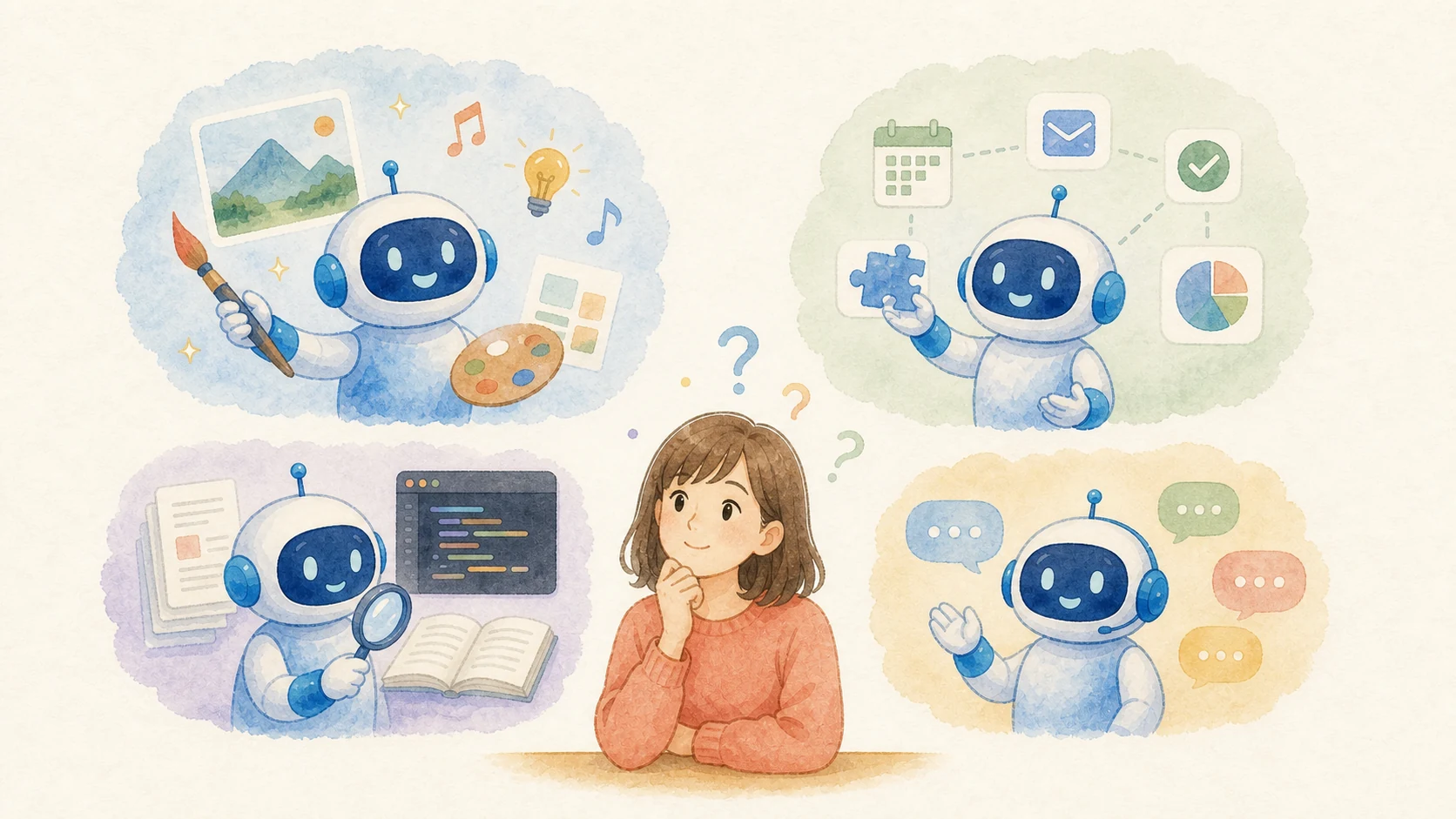 文章・サービス連携・長い資料・会話という4つの特徴を見比べる初心者