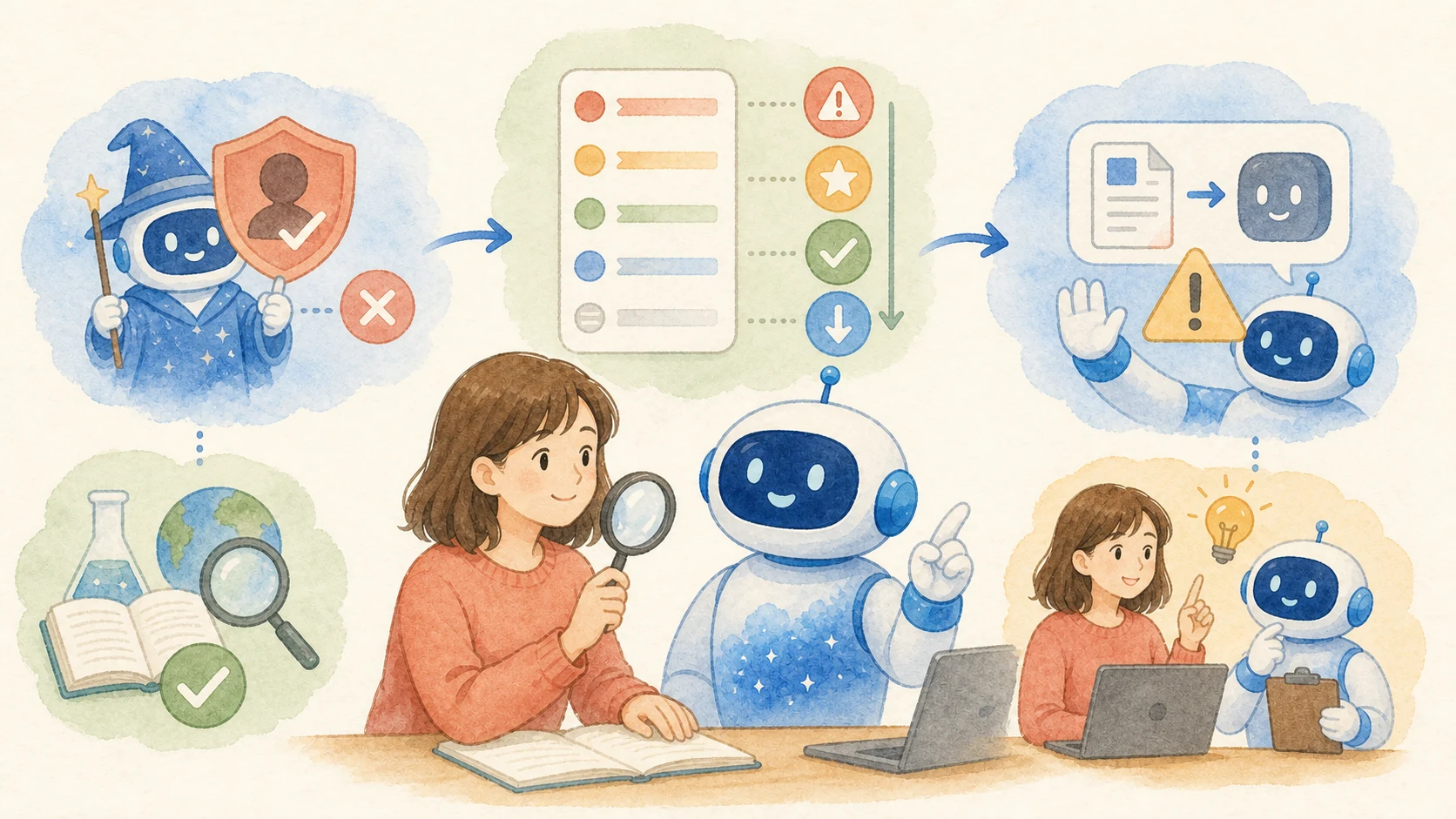 役割指定を過信せず、長い指示の優先順位と別のAIへ渡す情報を人が確認する様子